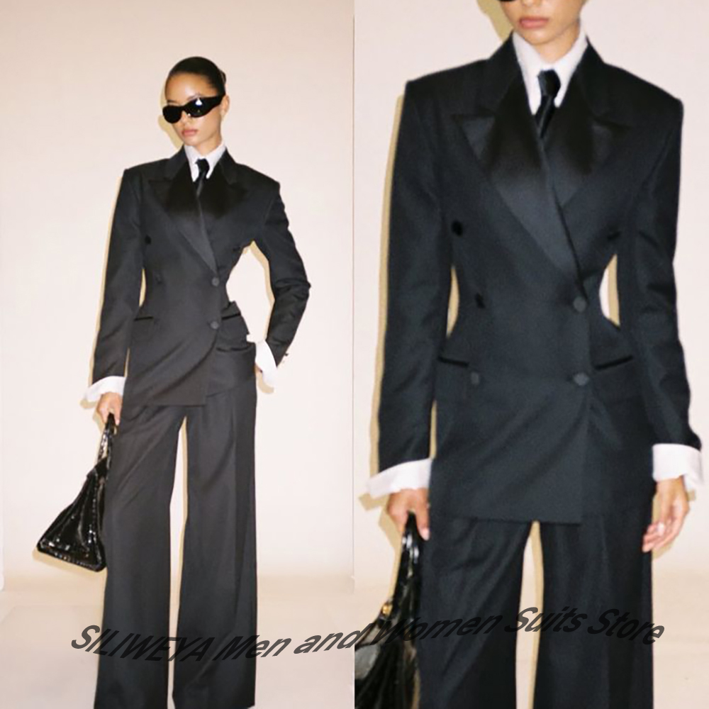 Women Formal Wear Shirt And Pant - Professional Women's Black Double-Breasted Suit Slim