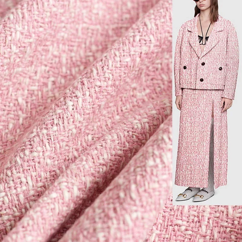 Tailored Coat Wool - Redraspberry 145cm Pink White Wool Tweed