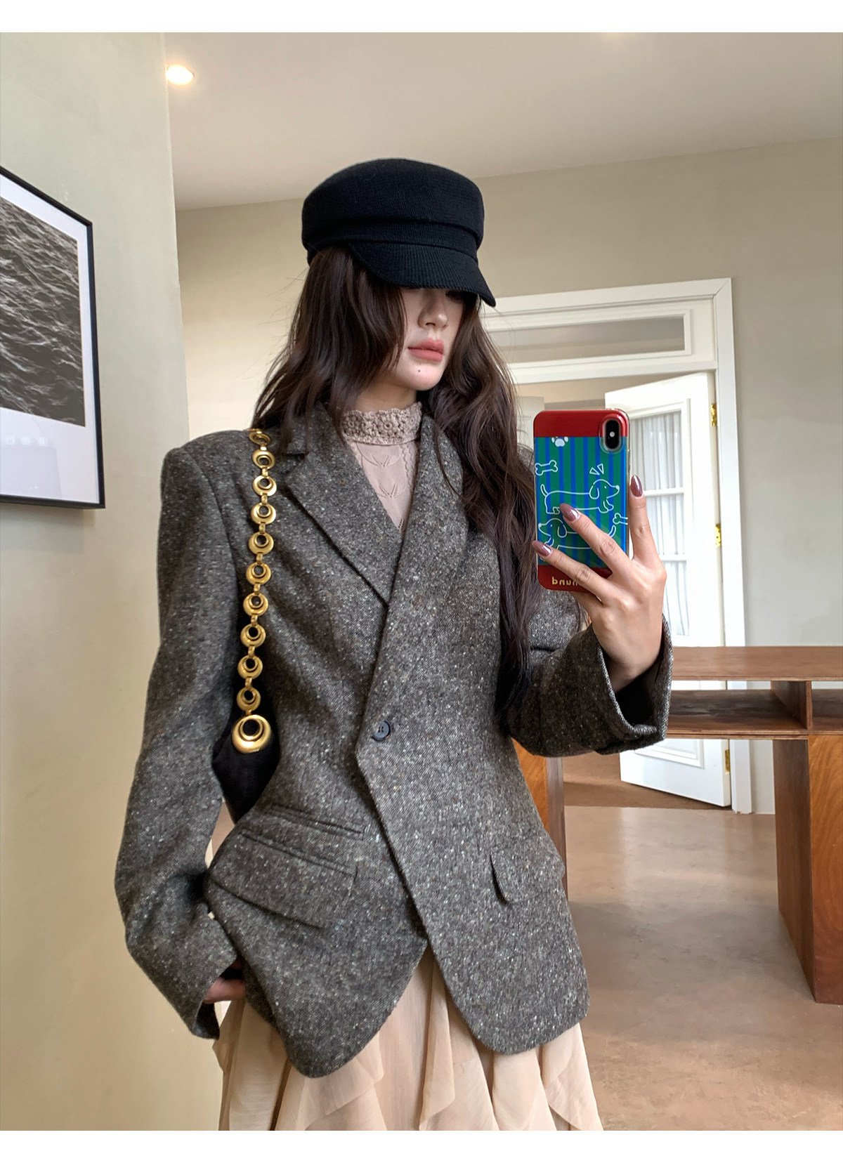 Tailored Coat Wool - 【MAR】Women Vintage Intellectual Grey Blazer Asymmetrical