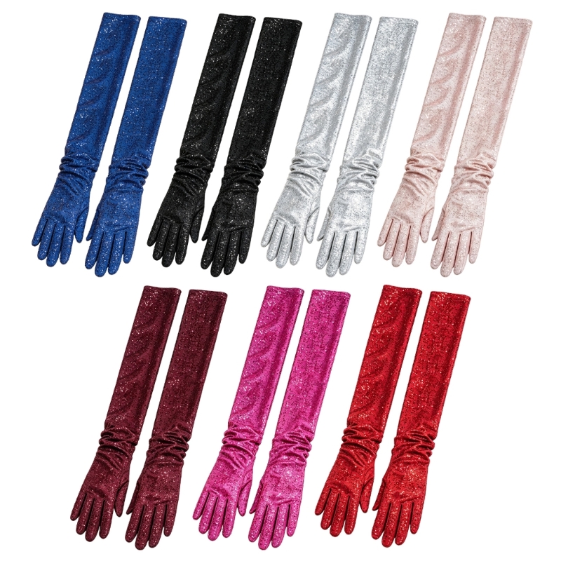 Women Formal Wear Look - Long Formal Gloves with Sequined Decoration,