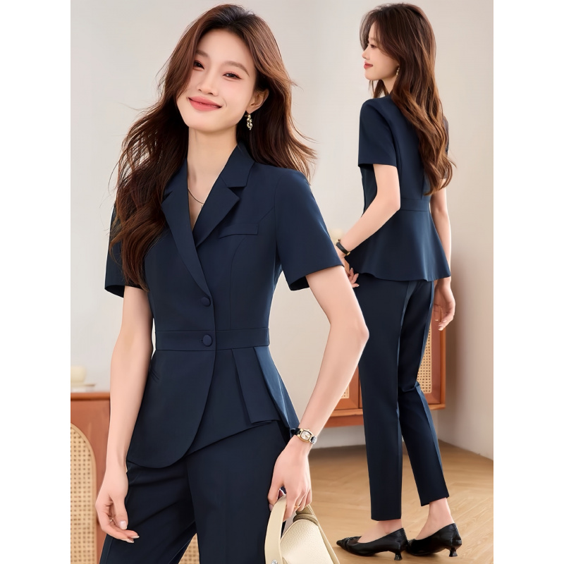 Women Formal Wear Shirt And Pant - Navy blue women's thin professional suit2025New