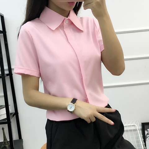 White Loose Short Sleeve Shirt - Women Formal Wear Korean review and price