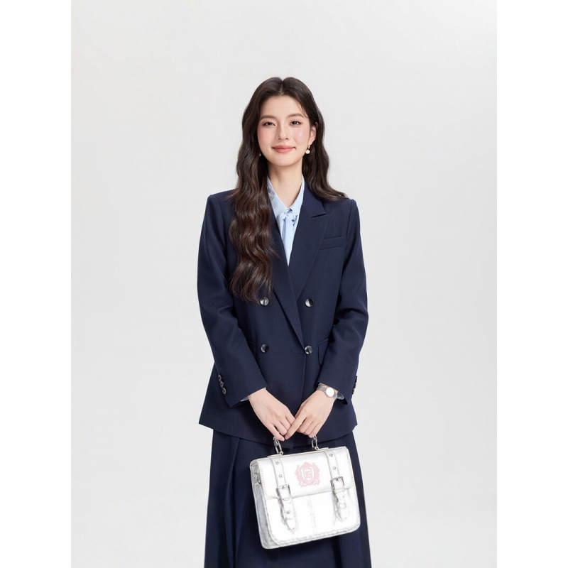 Navy blue double-breasted wome - Women Formal Wear Korean review and price