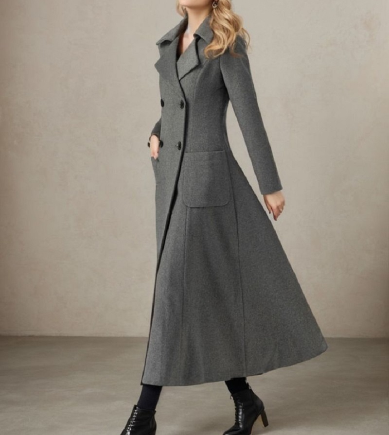 Women Gray Long Jacket Wool Do - Tailored Coat Wool review and price