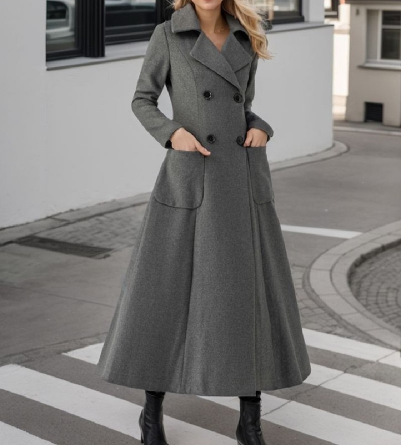 Women Gray Long Jacket Wool Do - Tailored Coat Wool review and price