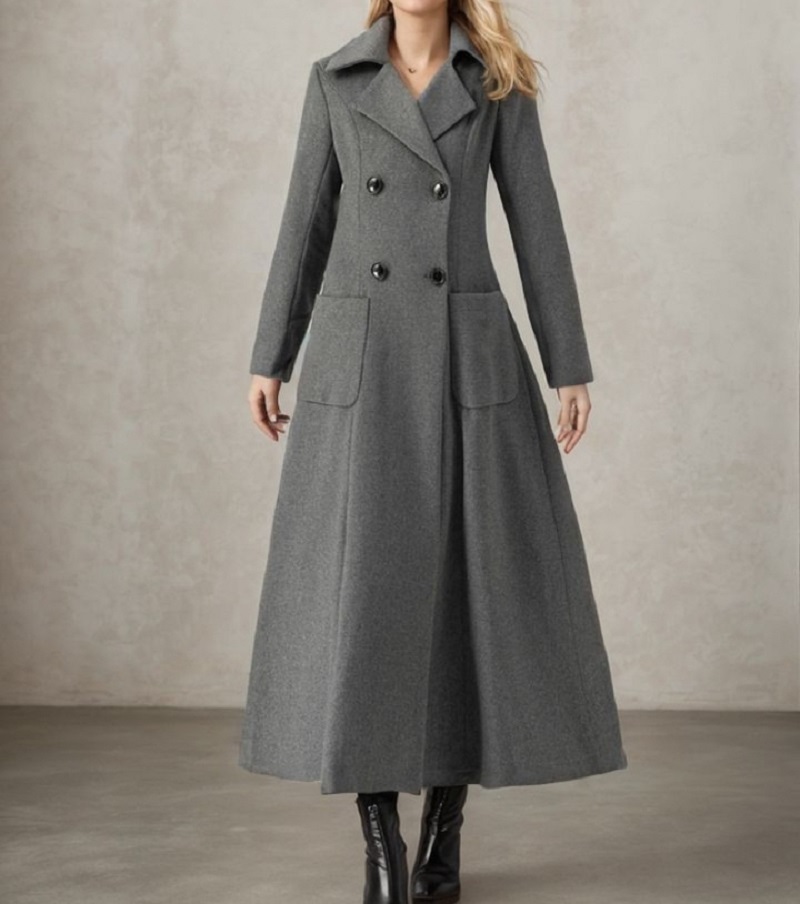 Women Gray Long Jacket Wool Do - Tailored Coat Wool review and price